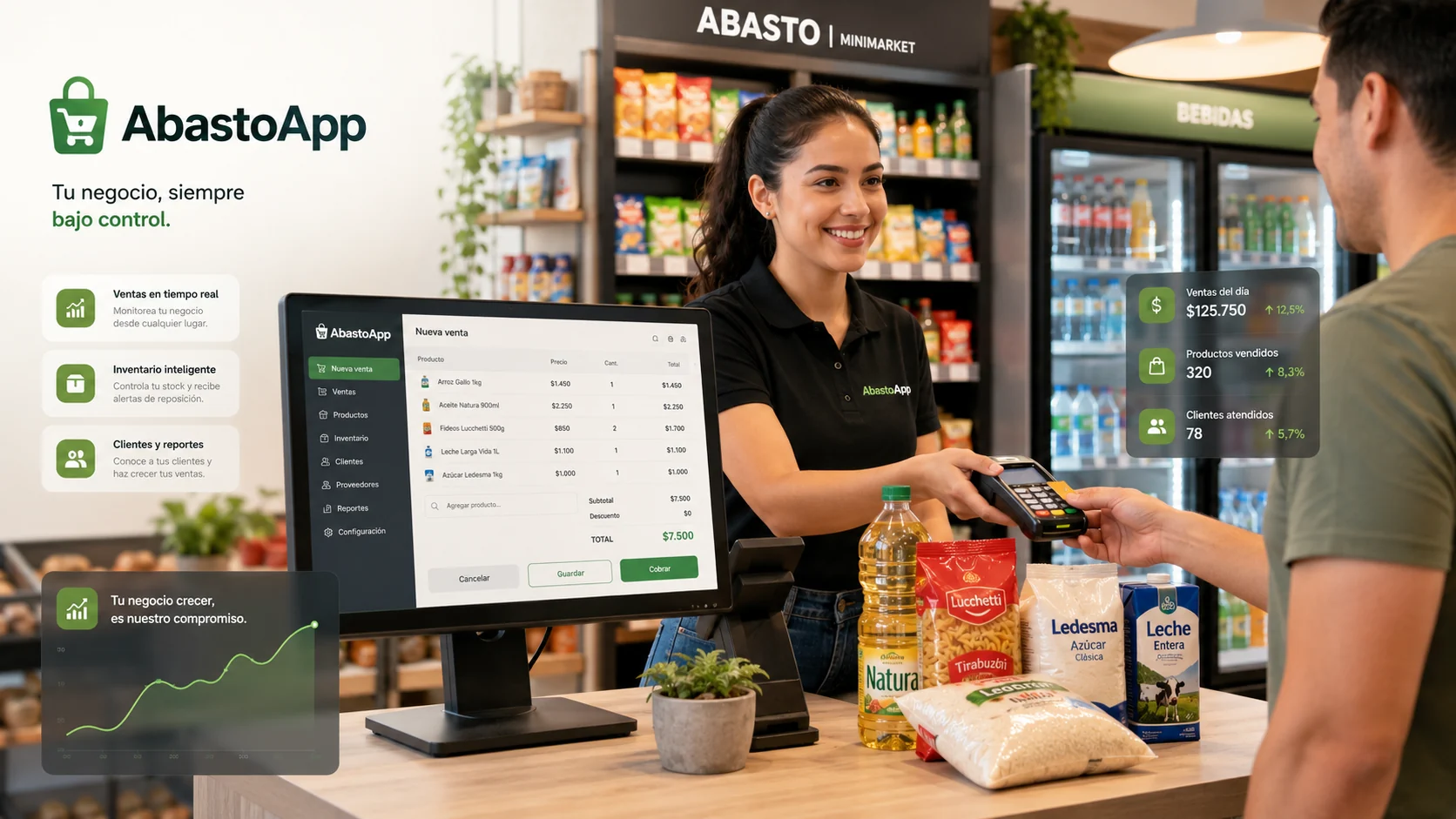 Cajera utilizando el punto de venta de AbastoApp
